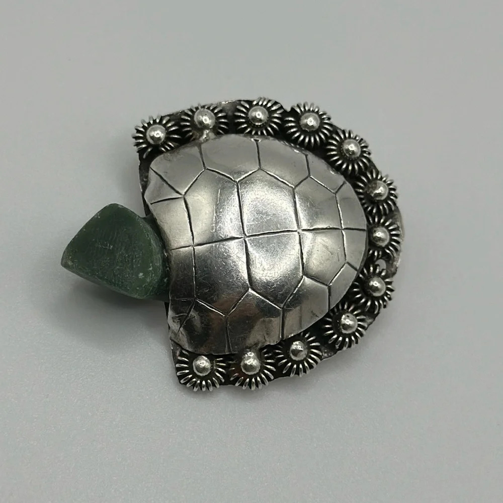 ART 925 silver real stone art turtle Brooch​